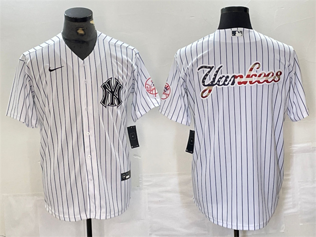 Men's New York Yankees White Team Big Logo Cool Base Stitched Baseball Jersey
